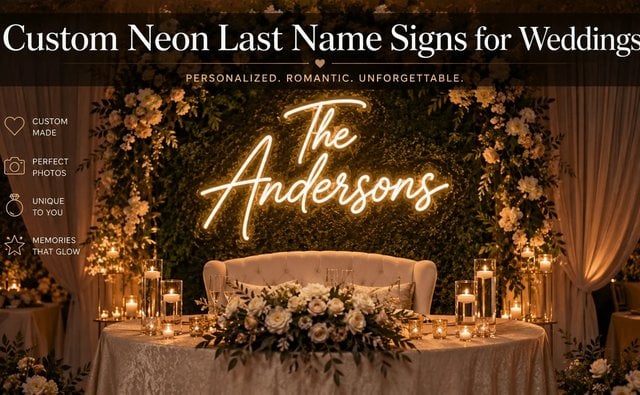 Custom Neon Last Name Signs for Weddings